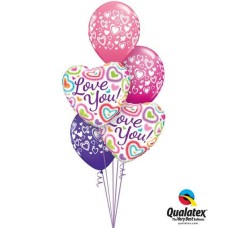 Bukiet 126 Love You! Fuzzy Hearts Qualatex #21805-2 40863-3